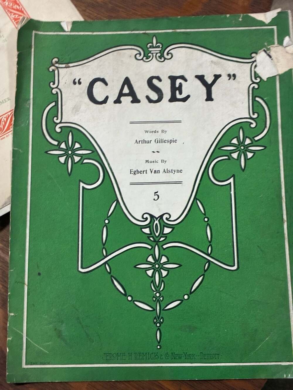 IRISH THEMED LARGE FORMAT SONG SHEET “Casey”
